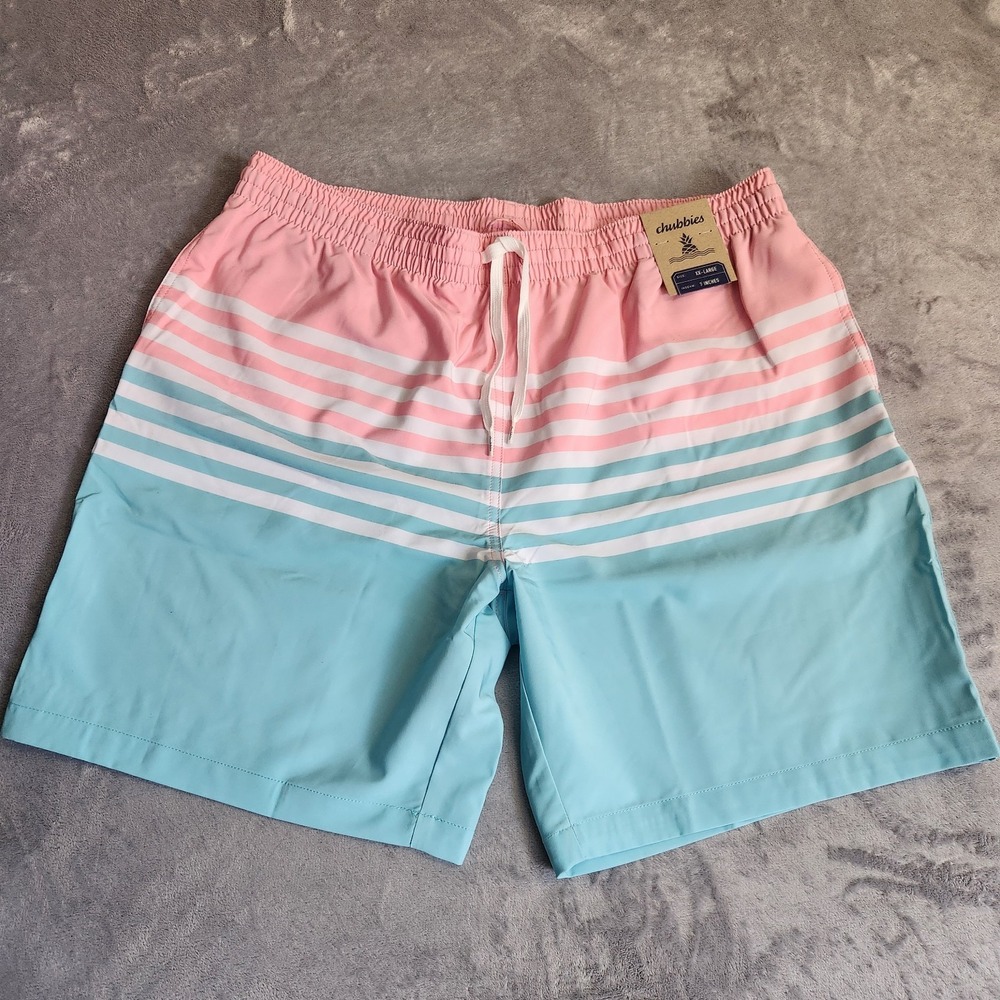 New Chubbies Men's On The Horizons Classic Swim Trunk 7" XXL 2XL Pink Stripe